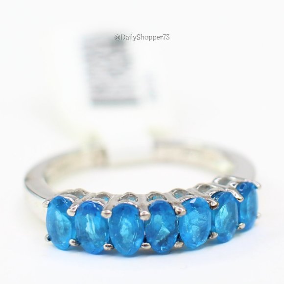 JTV Jewelry Jtv Womens Blue Apatite Gemstone Rhodium Plated